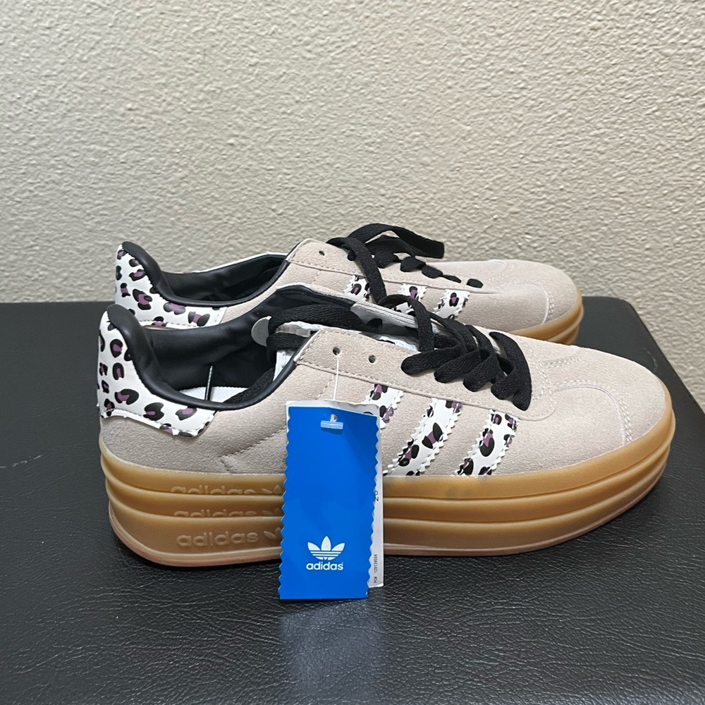 adidas Women’s Beige Suede Platform Sneakers with Leopard Accent - Picture 3 of 9